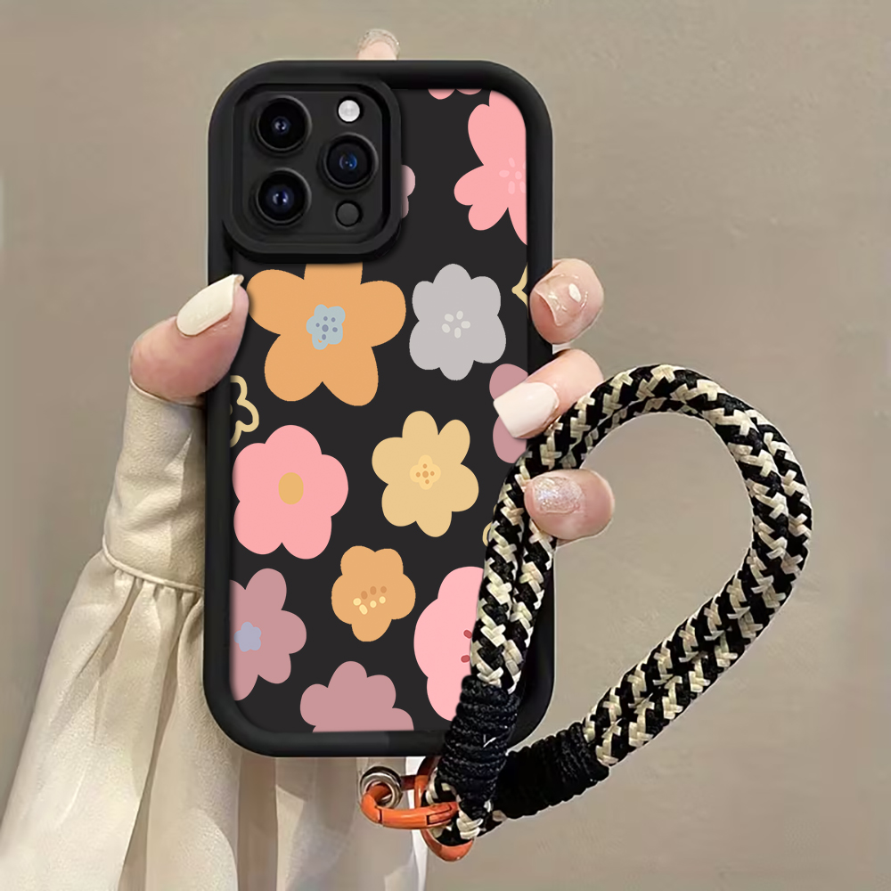 Matte Pc Case - Macaron Flowers Strap Rope Phone Case