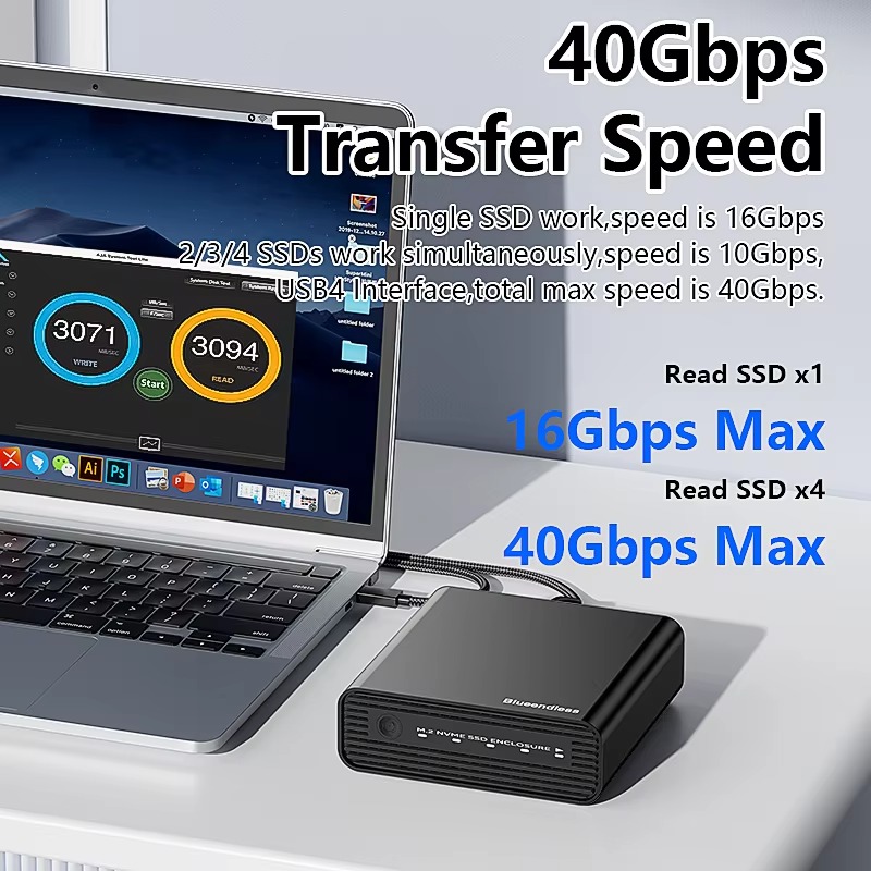 Aluminum M2 4-Bay USB4 Externa - Case Fans ulasan dan harga